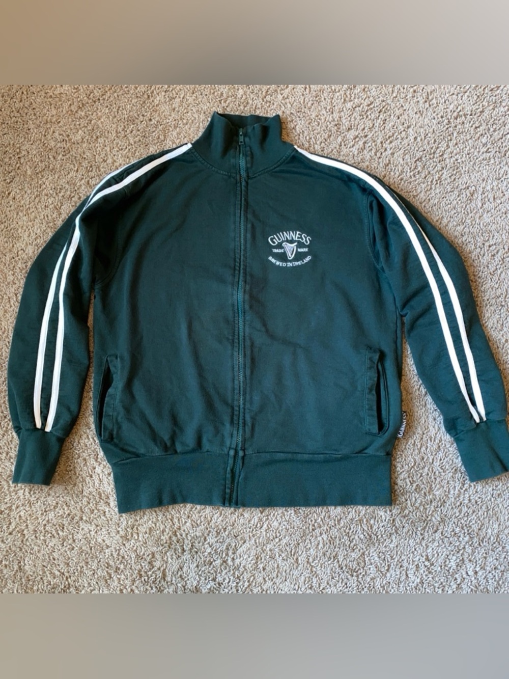 Guinness Official Merchandise Track Jacket Mens Large Green Full Zip Stripes